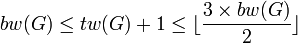 bw(G) le tw(G) + 1 le lfloor frac{3 times bw(G)}{2} rfloor