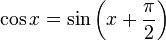 \cos{x} = \sin\left( x + {\pi \over 2} \right)