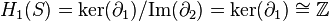 H_1 (S) = \matrm {
ker}
(\partial_1)/\matrm {
Im}
(\partial_2) = \matrm {
ker}
(\partial_1) \kong \matb {
Z}