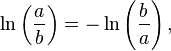  \ln \left({a \over b} \right) = -\ln \left({b \over a} \right) ,