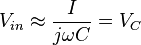 
V_{in} \approx \frac{I}{j\omega C} = V_C
