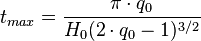 t_{max}=frac{picdot q_0}{H_0 (2cdot q_0 - 1)^{3/2}}