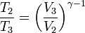 \frac{T_2}{T_3} =
\left(
  \frac{V_3}{V_2}
\right)^{\gamma - 1}