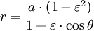 r = \frac{ a\cdot(1-\varepsilon^{2})}{1 + \varepsilon\cdot\cos\theta}