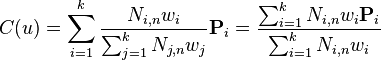 C (u) \sum _ {
{
i 1}
}
^ {
{
k}
}
{
{
\frac {
N_ {
{
mi, n}
}
w_ {
mi}
}
{
\sum _ {
{
j 1}
}
^ {
k}
N_ {
{
j, n}
}
w_ {
j}
}
}
}
{
\matbf {
P}
}
_ {
mi}
= {
\frac {
\sum _ {
{
i 1}
}
^ {
k}
{
N_ {
{
mi, n}
}
w_ {
mi}
{
\matbf {
P}
}
_ {
mi}
}
}
{
\sum _ {
{
i 1}
}
^ {
k}
{
N_ {
{
mi, n}
}
w_ {
mi}
}
}
}