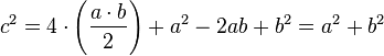 c^2 = 4 \cdot \left( \frac{a \cdot b}{2} \right) + a^2 - 2ab + b^2= a^2 + b^2 