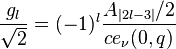 \frac {g_l} {\sqrt{2}}=(-1)^l \frac {A_{|2l-3|}/2} {ce_{\nu}(0,q)}