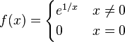 
f(x)=
\begin{cases}
e^{1/x} &x\neq 0\\
0 & x=0
\end{cases}
