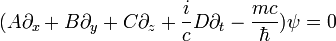 (A\partial_x + B\partial_y + C\partial_z + \frac{i}{c}D\partial_t - \frac{mc}{\hbar})\psi = 0