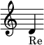 { \new Staff << \time 2/1 \override Score.TimeSignature #'stencil = ##f { \clef treble d'4_Re } >> }