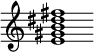 {
  % Rivin lopun pystyviiva ja tahtiosoitus piiloon.
  \override Score.BarLine.break-visibility = ##(#f #t #t)
  \override Staff.TimeSignature #'stencil = ##f
  
  <e' gis' b' dis'' fis''>1
}
