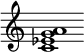 {
  % Rivin lopun pystyviiva ja tahtiosoitus piiloon.
  \override Score.BarLine.break-visibility = ##(#f #t #t)
  \override Staff.TimeSignature #'stencil = ##f
  
  <c' ees' g' a'>1
}
