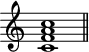 
\header {
  tagline = ##f
}

\score {
  \new Staff \with {
    \remove "Time_signature_engraver"
  }
  \relative c'' {
    \key c \major
    \time 9/1
    \tempo 1 = 60
    \autoBeamOff
    \clef treble
    \override Rest #'style = #'classical

      << c,1 f a c >>
    
    \bar "||"
  }
  \layout {
    \context {
      \Score
      \remove "Metronome_mark_engraver"
    }
  }
  \midi {}
}
