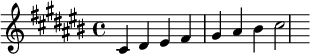 {\key cis \major cis'dis'eis'fis'gis'ais'bis'cis''2}