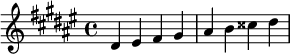  \relative c' { \clef treble\key dis \minor dis eis fis gis | ais b cisis dis } 