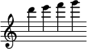 { \override Score.TimeSignature #'stencil = ##f \time 6/4 d'''4 e''' f''' g''' }