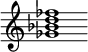 {
  % Rivin lopun pystyviiva ja tahtiosoitus piiloon.
  \override Score.BarLine.break-visibility = ##(#f #t #t)
  \override Staff.TimeSignature #'stencil = ##f
  
  <ges' bes' d'' fes''>1
}
