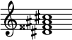 {
  % Rivin lopun pystyviiva ja tahtiosoitus piiloon.
  \override Score.BarLine.break-visibility = ##(#f #t #t)
  \override Staff.TimeSignature #'stencil = ##f
  
  <dis' fisis' ais' cis''>1
}
