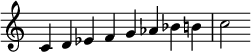  {
\override Score.TimeSignature #'stencil = ##f
\relative c' {\clef treble \time 8/4 c4 d es f g as bes b c2} }