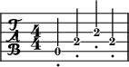 
\new TabStaff {
  \set Staff.midiInstrument = "acoustic guitar (steel)"
  \tabFullNotation
  \stemUp
  \numericTimeSignature
  \time 4/4  
  \tempo 4 = 140
    \set Score.tempoHideNote = ##t
  a,4\5\staccato e\4\staccato a\3\staccato e\4\staccato
}
