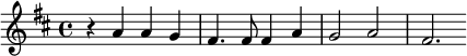  { \key d \major { r a' a' g' fis'4. fis'8 fis'4 a' g'2 a'2 fis'2. } } 