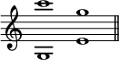 { \override Score.TimeSignature #'stencil = ##f \time 2/1 <g c'''>1 <e' g''> \bar "||" }