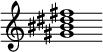 {
  % Rivin lopun pystyviiva ja tahtiosoitus piiloon.
  \override Score.BarLine.break-visibility = ##(#f #t #t)
  \override Staff.TimeSignature #'stencil = ##f
  
  <gis' bis' dis'' fis''>1
}
