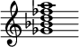 {
  % Rivin lopun pystyviiva ja tahtiosoitus piiloon.
  \override Score.BarLine.break-visibility = ##(#f #t #t)
  \override Staff.TimeSignature #'stencil = ##f
  
  <ges' bes' d'' fes'' a''>1
}
