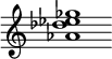 {
  % Rivin lopun pystyviiva ja tahtiosoitus piiloon.
  \override Score.BarLine.break-visibility = ##(#f #t #t)
  \override Staff.TimeSignature #'stencil = ##f
  
  <aes' des'' ees'' ges''>1
}
