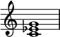 
{
\override Score.TimeSignature #'stencil = ##f
\relative c' {
 \clef treble 
 \time 4/4
 \key c \major
 <c es g>1
} }
