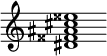 {
  % Rivin lopun pystyviiva ja tahtiosoitus piiloon.
  \override Score.BarLine.break-visibility = ##(#f #t #t)
  \override Staff.TimeSignature #'stencil = ##f
  
  <dis' fisis' ais' cis'' eisis''>1
}
