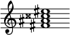 {
  % Rivin lopun pystyviiva ja tahtiosoitus piiloon.
  \override Score.BarLine.break-visibility = ##(#f #t #t)
  \override Staff.TimeSignature #'stencil = ##f
  
  <fis' ais' cisis'' eis''>1
}
