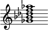 {
  % Rivin lopun pystyviiva ja tahtiosoitus piiloon.
  \override Score.BarLine.break-visibility = ##(#f #t #t)
  \override Staff.TimeSignature #'stencil = ##f
  
  <ges' bes' des'' f'' aes''>1
}
