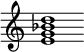 {
  % Rivin lopun pystyviiva ja tahtiosoitus piiloon.
  \override Score.BarLine.break-visibility = ##(#f #t #t)
  \override Staff.TimeSignature #'stencil = ##f
  
  <e' g' bes' d''>1
}
