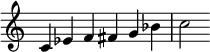  {
\override Score.TimeSignature #'stencil = ##f
\relative c' { 
  \clef treble \time 6/4
  c4 es f fis g bes c2

} }
