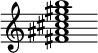 {
  % Rivin lopun pystyviiva ja tahtiosoitus piiloon.
  \override Score.BarLine.break-visibility = ##(#f #t #t)
  \override Staff.TimeSignature #'stencil = ##f
  
  <fis' ais' cis'' e'' gis'' b''>1
}
