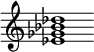 {
  % Rivin lopun pystyviiva ja tahtiosoitus piiloon.
  \override Score.BarLine.break-visibility = ##(#f #t #t)
  \override Staff.TimeSignature #'stencil = ##f
  
  <ees' ges' bes' des''>1
}
