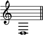 
\relative c {
  \override Staff.TimeSignature #'stencil = ##f
  d1
  \bar "||"
}
