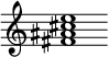 {
  % Rivin lopun pystyviiva ja tahtiosoitus piiloon.
  \override Score.BarLine.break-visibility = ##(#f #t #t)
  \override Staff.TimeSignature #'stencil = ##f
  
  <fis' ais' cis'' e''>1
}
