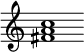 {
  % Rivin lopun pystyviiva ja tahtiosoitus piiloon.
  \override Score.BarLine.break-visibility = ##(#f #t #t)
  \override Staff.TimeSignature #'stencil = ##f
  
  <fis' a' c''>1
}
