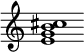 {
  % Rivin lopun pystyviiva ja tahtiosoitus piiloon.
  \override Score.BarLine.break-visibility = ##(#f #t #t)
  \override Staff.TimeSignature #'stencil = ##f
  
  <e' g' b' cis''>1
}
