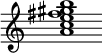 {
  % Rivin lopun pystyviiva ja tahtiosoitus piiloon.
  \override Score.BarLine.break-visibility = ##(#f #t #t)
  \override Staff.TimeSignature #'stencil = ##f
  
  <a' c'' e'' fis'' gis'' b''>1
}
