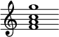 {
  % Rivin lopun pystyviiva ja tahtiosoitus piiloon.
  \override Score.BarLine.break-visibility = ##(#f #t #t)
  \override Staff.TimeSignature #'stencil = ##f
  
  <f' a' c'' g''>1
}
