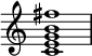 
{
    \override Score.TimeSignature #'stencil = ##f
    \relative c' {
        \time 4/4
        <c e g b fis'>1
    }

}
