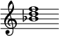 {
  % Rivin lopun pystyviiva ja tahtiosoitus piiloon.
  \override Score.BarLine.break-visibility = ##(#f #t #t)
  \override Staff.TimeSignature #'stencil = ##f
  
  <bes' d'' f''>1
}
