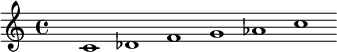 
\relative c'{
s2 \cadenzaOn c1  des f 
g  as c \cadenzaOff
}
