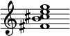 {
  % Rivin lopun pystyviiva ja tahtiosoitus piiloon.
  \override Score.BarLine.break-visibility = ##(#f #t #t)
  \override Staff.TimeSignature #'stencil = ##f
  
  <fis' b' cis'' e'' g''>1
}
