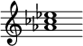 {
  % Rivin lopun pystyviiva ja tahtiosoitus piiloon.
  \override Score.BarLine.break-visibility = ##(#f #t #t)
  \override Staff.TimeSignature #'stencil = ##f
  
  <aes' ces'' ees''>1
}
