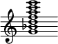 {
  % Rivin lopun pystyviiva ja tahtiosoitus piiloon.
  \override Score.BarLine.break-visibility = ##(#f #t #t)
  \override Staff.TimeSignature #'stencil = ##f
  
  <g' bes' d'' f'' a'' c''' e'''>1
}
