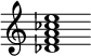 {
  % Rivin lopun pystyviiva ja tahtiosoitus piiloon.
  \override Score.BarLine.break-visibility = ##(#f #t #t)
  \override Staff.TimeSignature #'stencil = ##f
  
  <des' f' a' ces'' e''>1
}
